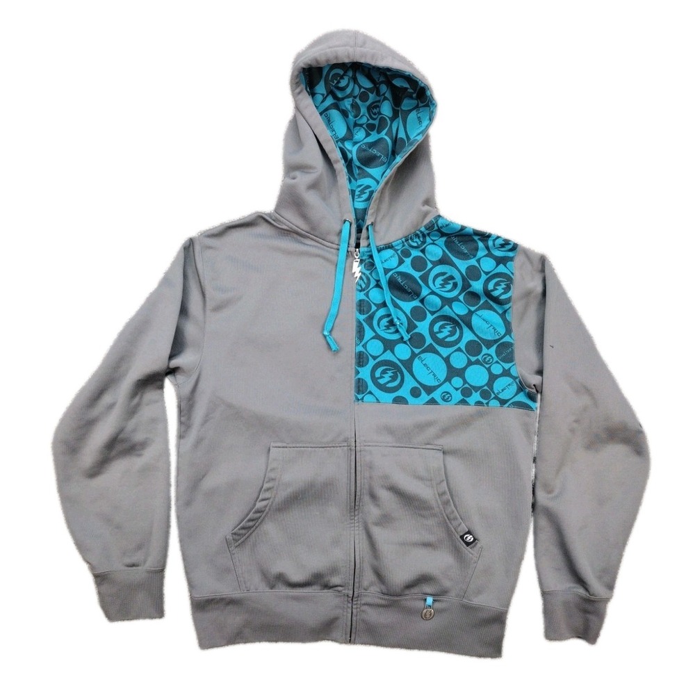 Electric Visual Hoodie Blue Checkered Full Zip Hoodie Large Vintage Y2K Skater